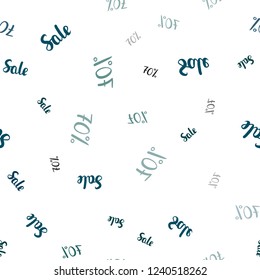 Dark Blue, Green vector seamless template with 70% selling. Gradient illustration with discount signs on white backdrop. Backdrop for super sales on Black Friday.