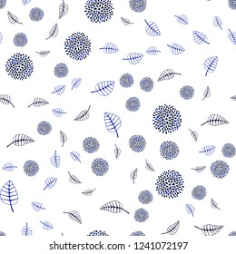 Dark Blue, Green vector seamless doodle backdrop with leaves and flowers. Leaves and flowers with gradient on white background. Template for backgrounds of cell phones.