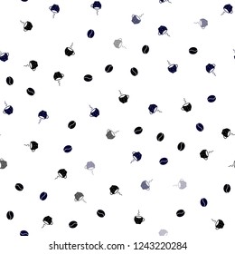 Dark Blue, Green vector seamless template with cups of coffee, beans. Gradient illustration with set of mugs, beans. Template of a black hot beverage in a cafe.
