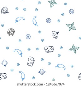 Dark Blue, Green vector seamless pattern with fresh ingredients. Decorative shining illustration with food on abstract template. Doodle design for your business advert of cafes.
