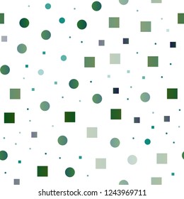 Dark Blue, Green vector seamless pattern with spheres, squares. Colorful illustration with circles, squares in nature style. Pattern for trendy fabric, wallpapers.