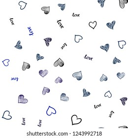 Dark Blue, Green vector seamless template with text LOVE YOU, hearts. Romantic illustration with colorful phrase LOVE YOU, hearts. Design for wallpaper, fabric makers.