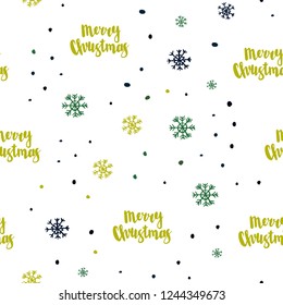 Dark Blue, Green vector seamless background with xmas snowflakes. Colorful decorative design in xmas style with snow. Design for textile, fabric, wallpapers.