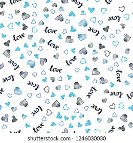 Dark Blue, Green vector seamless template with text LOVE YOU, hearts. Illustration with words of love, hearts in abstract style. Pattern for design of fabric, wallpapers.