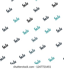 Dark Blue, Green vector seamless texture with selling simbols. Colored words of sales with gradient on white background. Backdrop for super sales on Black Friday.
