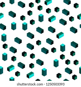 Dark Blue, Green vector seamless, isometric pattern in square style. Decorative design in abstract style with rectangles. Design for textile, fabric, wallpapers.