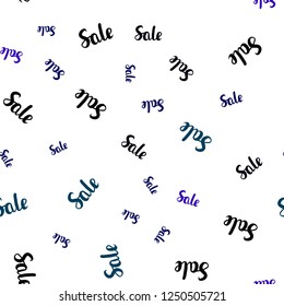 Dark Blue, Green vector seamless cover with symbols of sales. Colored words of sales with gradient on white background. Design for business ads, commercials.