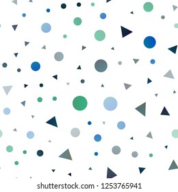 Dark Blue, Green vector seamless pattern in polygonal style with circles. Decorative design in abstract style with lines, dots. Template for business cards, websites.