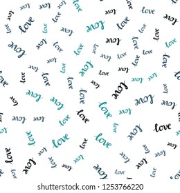 Dark Blue, Green vector seamless cover with quote LOVE YOU. Illustration with phrase LOVE YOU for valentine's day. Pattern for design of fabric, wallpapers.