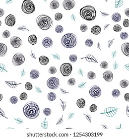 Dark Blue, Green vector seamless doodle background with leaves and flowers. Shining colored illustration with leaves and flowers. Design for wallpaper, fabric makers.