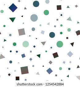 Dark Blue, Green vector seamless backdrop with lines, circles, rhombus. Decorative design in abstract style with lines, dots, cubes. Pattern for trendy fabric, wallpapers.