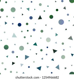 Dark Blue, Green vector seamless texture in triangular style with circles. Circles, lines on abstract background with colorful gradient. Trendy design for wallpaper, fabric makers.