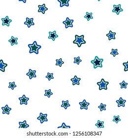 Dark Blue, Green vector seamless layout with bright stars. Blurred decorative design in simple style with stars. Texture for window blinds, curtains.