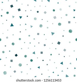Dark Blue, Green vector seamless template with crystals, circles, squares. Glitter abstract illustration with spheres, squares, lines. Pattern for trendy fabric, wallpapers.