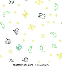 Dark Blue, Green vector seamless background with tasty food. Illustration with set of fresh food in doodle style. Pattern for ad, booklets, leaflets of restaurants.