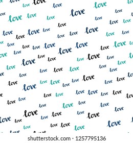 Dark Blue, Green vector seamless template with text LOVE YOU. Decorative design in doodle style with text LOVE YOU. Template for business cards, websites.