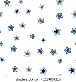 Dark Blue, Green vector seamless cover with small and big stars. Modern geometrical abstract illustration with stars. Pattern for design of fabric, wallpapers.