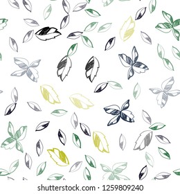 Dark Blue, Green vector seamless doodle background with leaves. A vague abstract illustration with leaves in doodles style. Pattern for design of window blinds, curtains.