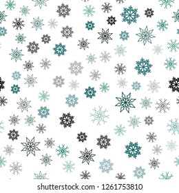 Dark Blue, Green vector seamless pattern with christmas snowflakes. Shining colored illustration with snow in christmas style. Trendy design for wallpaper, fabric makers.