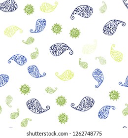 Dark Blue, Green vector seamless doodle layout with leaves and flowers. Doodle illustration of leaves and flowers in Origami style. Pattern for trendy fabric, wallpapers.