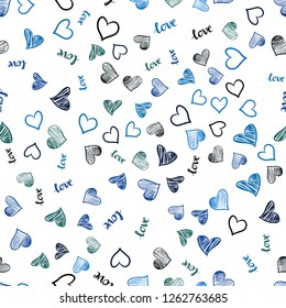 Dark Blue, Green vector seamless cover with quote LOVE YOU, hearts. Illustration with phrase LOVE YOU, hearts for valentine's day. Pattern for design of fabric, wallpapers.