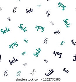 Dark Blue, Green vector seamless pattern with 30, 50, 70 percentage signs. Illustration with signs of sales on abstract template. Backdrop for ads, leaflets of Black Friday.