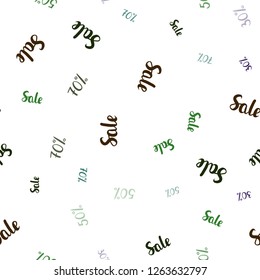 Dark Blue, Green vector seamless texture with selling prices 30, 50, 70 %. Illustration with signs of sales on abstract template. Backdrop for mega promotions, discounts.
