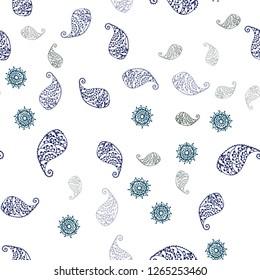 Dark Blue, Green vector seamless elegant template with leaves and flowers. Leaves, flowers in natural style on white background. Texture for window blinds, curtains.