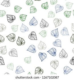Dark Blue, Green vector seamless doodle pattern with leaves. An elegant bright illustration with leaves in Natural style. Pattern for trendy fabric, wallpapers.