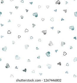 Dark Blue, Green vector seamless background with hearts. Decorative shining illustration with hearts on abstract template. Pattern for marriage gifts, congratulations.