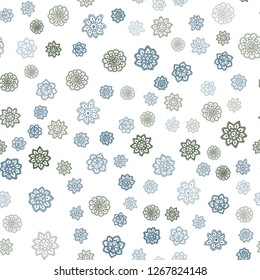 Dark Blue, Green vector seamless pattern with christmas snowflakes. Shining colored illustration with snow in christmas style. Trendy design for wallpaper, fabric makers.