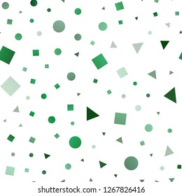 Dark Blue, Green vector seamless template with crystals, circles, squares. Abstract gradient illustration with circles, triangles, cubes. Pattern for design of window blinds, curtains.