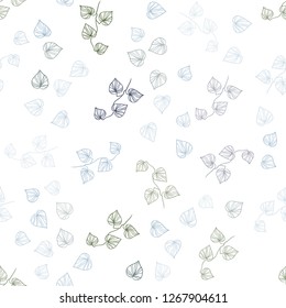 Dark Blue, Green vector seamless elegant template with leaves. Shining colored illustration with leaves in doodle style. Template for business cards, websites.