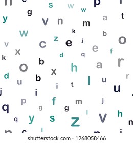 Dark Blue, Green vector seamless backdrop with english symbols. Modern geometrical illustration with ABC english symbols. Design for textile, fabric, wallpapers.