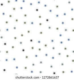 Dark Blue, Green vector seamless layout with bright snowflakes. Modern geometrical abstract illustration with snowflakes. Design for textile, fabric, wallpapers.