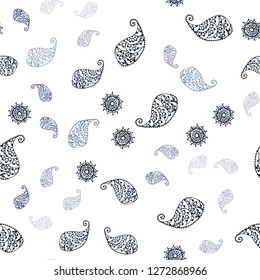 Dark Blue, Green vector seamless abstract backdrop with leaves and flowers. Abstract illustration with leaves, flowers in doodles style. Texture for window blinds, curtains.