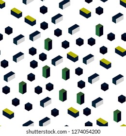 Dark Blue, Green vector seamless, isometric layout with lines, rectangles. Illustration with set of colorful rectangles. Texture for window blinds, curtains.