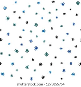 Dark Blue, Green vector seamless template with ice snowflakes. Colorful decorative design in xmas style with snow. Pattern for design of fabric, wallpapers.
