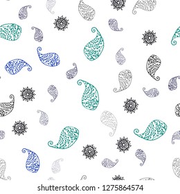 Dark Blue, Green vector seamless doodle texture with leaves and flowers. Colorful illustration in doodle style with leaves, flowers. Pattern for design of fabric, wallpapers.