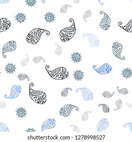 Dark Blue, Green vector seamless doodle background with leaves and flowers. Leaves and flowers with gradient on white background. Pattern for trendy fabric, wallpapers.