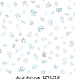 Dark Blue, Green vector seamless doodle background with leaves, branches. Leaves and branches with gradient on white background. Pattern for design of window blinds, curtains.
