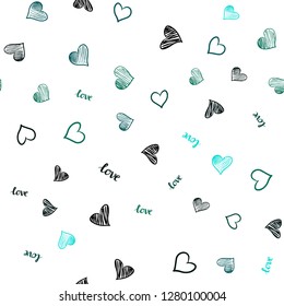 Dark Blue, Green vector seamless cover with quote LOVE YOU, hearts. Colorful illustration with quote LOVE YOU, hearts. Design for wallpaper, fabric makers.