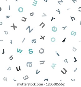 Dark Blue, Green vector seamless pattern with ABC symbols. Modern geometrical illustration with ABC english symbols. Texture for window blinds, curtains.
