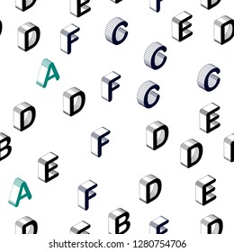 Dark Blue, Green vector seamless backdrop with 3D english symbols. Modern geometrical illustration with 3D ABC english symbols. Texture for window blinds, curtains.