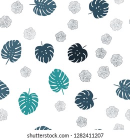 Dark Blue, Green vector seamless abstract pattern with flowers, leaves. Colorful abstract illustration with leaves in doodle style. Pattern for trendy fabric, wallpapers.