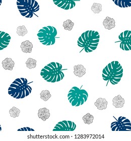 Dark Blue, Green vector seamless doodle backdrop with flowers, leaves. Brand new colored illustration with leaves and flowers. Texture for window blinds, curtains.
