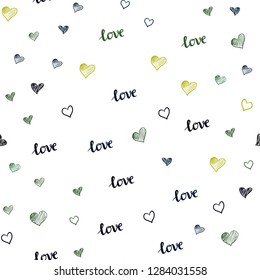 Dark Blue, Green vector seamless backdrop with phrase LOVE YOU, hearts. Romantic illustration with colorful phrase LOVE YOU, hearts. Pattern for trendy fabric, wallpapers.
