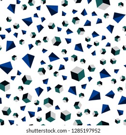 Dark Blue, Green vector seamless, isometric pattern with polygonal style with cubes. Decorative design in abstract style with lines, cubes. Pattern for trendy fabric, wallpapers.