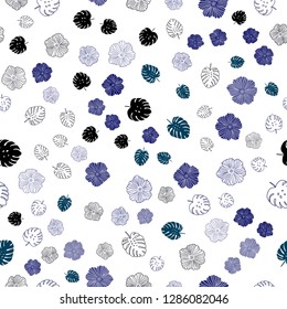 Dark Blue, Green vector seamless natural backdrop with leaves, flowers. Leaves, flowers in natural style on white background. Design for wallpaper, fabric makers.