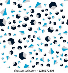 Dark Blue, Green vector seamless, isometric pattern with polygonal style with cubes. Illustration with colorful triangles, rectangles. Texture for window blinds, curtains.
